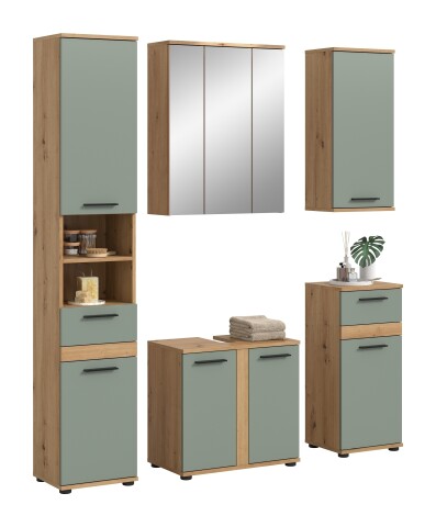 Badezimmer-Set >Blake< in Artisan Eiche Nachbildung/Salbei - 164x191x34 (BxHxT)