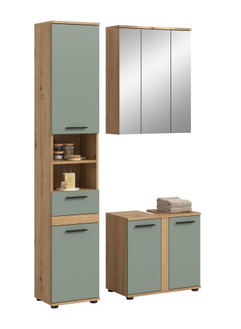 Badezimmer-Set >Blake< in Artisan Eiche Nachbildung/Salbei - 110x191x34 (BxHxT)