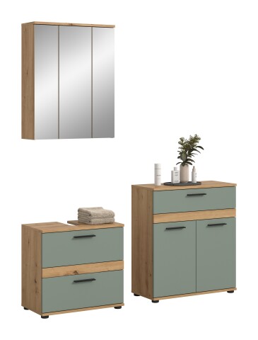 Badezimmer-Set >Blake< in Artisan Eiche Nachbildung/Salbei - 145x191x34 (BxHxT)