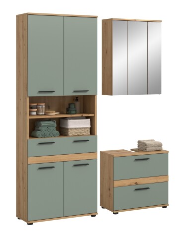 Badezimmer-Set >Blake< in Artisan Eiche Nachbildung/Salbei - 145x191x34 (BxHxT)