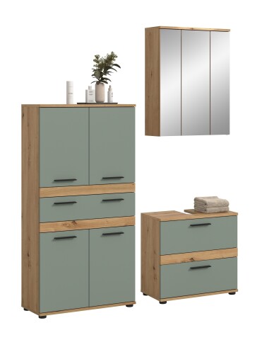 Badezimmer-Set >Blake< in Artisan Eiche Nachbildung/Salbei - 145x191x34 (BxHxT)