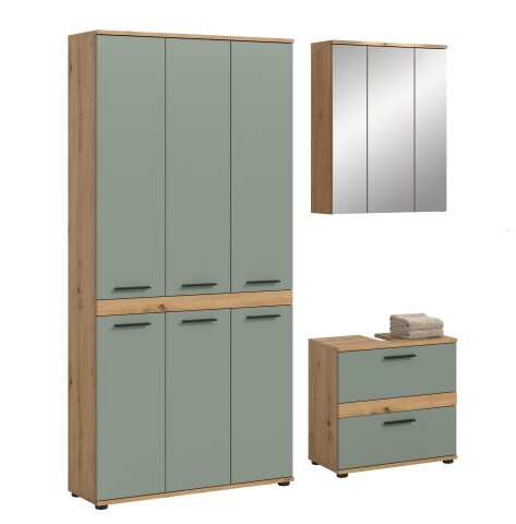 Badezimmer-Set >Blake< in Artisan Eiche Nachbildung/Salbei - 165x191x34 (BxHxT)