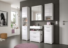 Hochschrank >Scout< in Weiß/Weiß hochglanz - 37x88x31cm (BxHxT)