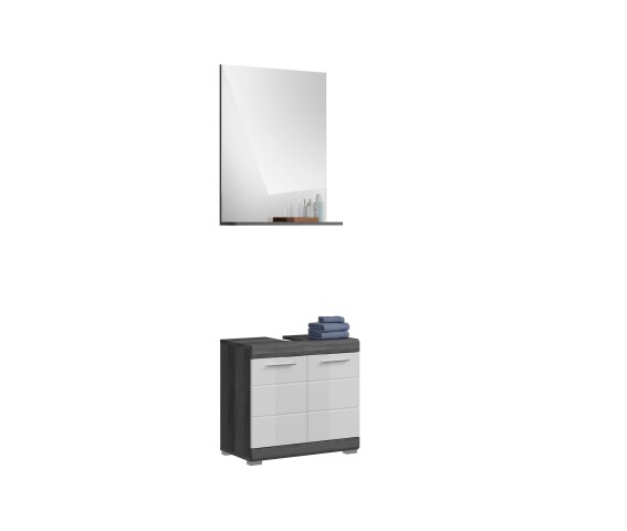 Badezimmer-Set >Scout< in Rauchsilber/Weiß hochglanz - 60x191x34cm (BxHxT)