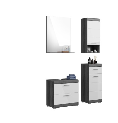 Badezimmer-Set >Scout< in Rauchsilber/Weiß hochglanz - 112x191x34cm (BxHxT)