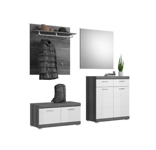 Garderoben-Set >Scout< in Rauchsilber/Weiß hochglanz - 195x197x40cm (BxHxT)