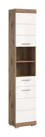 Hochschrank >Wave< in Nox Oak Nachbildung/Weiß hochglanz - 37x191x31cm (BxHxT)