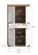 Hochschrank >Wave< in Nox Oak Nachbildung/Weiß hochglanz - 74x141x31cm (BxHxT)