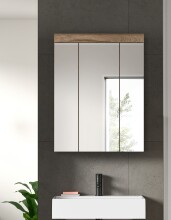 Badezimmerspiegelschrank >Wave< in Nox Oak Dekor / Spiegel - 60x79x18cm (BxHxT)