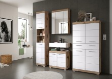 Badezimmer-Set >Wave< in Nox Oak Nachbildung/Weiß hochglanz - 204x191x34 (BxHxT)