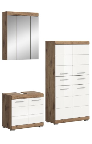 Badezimmer-Set >Wave< in Nox Oak Nachbildung/Weiß hochglanz - 149x191x34 (BxHxT)