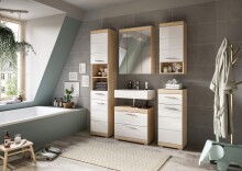 Waschbeckenunterschrank >Lambada< in Eiche Dekor / Weiß - 60x56x34cm (BxHxT)
