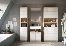 Hochschrank >Lambada< in Eiche Sonoma Dekor / Weiß hochglanz - 74x191x31 (BxHxT)