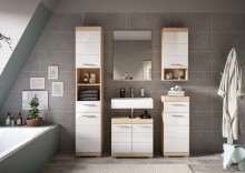 Badezimmer-Set >Lambada< in Eiche Dekor / Weiß hochglanz - 164x191x34cm (BxHxT)
