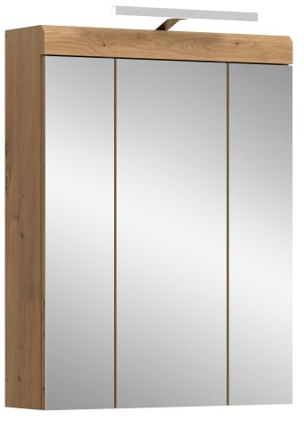 Badezimmerspiegelschrank >Scout< in Eiche Dekor / Spiegel - 60x79x18cm (BxHxT)