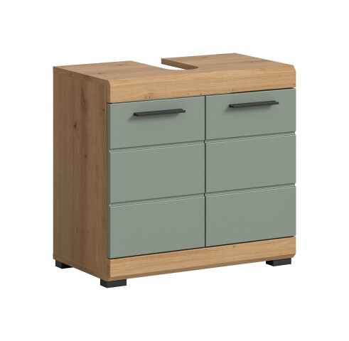 Waschbeckenunterschrank >Scout< in Eiche Dekor / Salbei - 60x56x34cm (BxHxT)