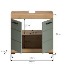 Waschbeckenunterschrank >Scout< in Eiche Dekor / Salbei - 60x56x34cm (BxHxT)