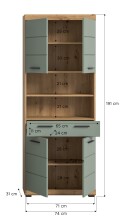 Hochschrank >Scout< in Artisan Eiche Nachbildung/Salbei - 74x191x31cm (BxHxT)