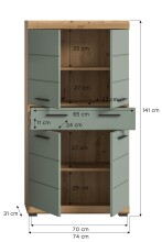 Midischrank >Scout< in Artisan Eiche Nachbildung/Salbei - 74x141x31cm (BxHxT)