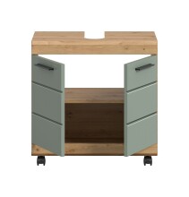Waschbeckenunterschrank >Scout< in Eiche Dekor / Salbei - 60x60x34cm (BxHxT)