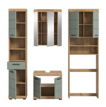 Badezimmer-Set >Scout< in Artisan Eiche Nachbildung/Salbei - 190x191x34 (BxHxT)