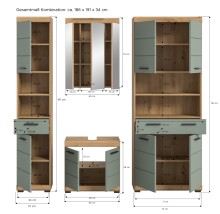 Badezimmer-Set >Scout< in Artisan Eiche Nachbildung/Salbei - 186x191x34 (BxHxT)