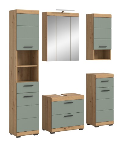 Badezimmer-Set >Scout< in Artisan Eiche Nachbildung/Salbei - 164x191x34 (BxHxT)