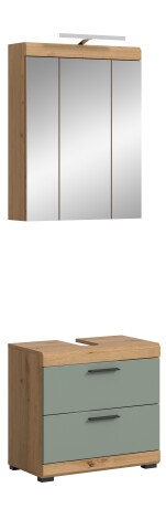 Badezimmer-Set >Scout< in Artisan Eiche Nachbildung/Salbei - 60x191x34cm (BxHxT)