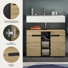 Waschbeckenunterschrank >Canu< in Basalt /Artisan Eiche Dekor - 80x55x34 (BxHxT)