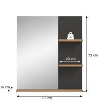 Spiegel >Canu< in Basalt /Spiegel / Artisan Eiche Dekor - 63x73x16cm (BxHxT)