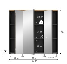 Badezimmerspiegelschrank >Canu< Basalt, Spiegel, Eiche Dekor - 80x73x21 (BxHxT)