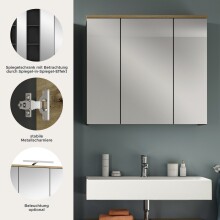 Badezimmerspiegelschrank >Canu< Basalt, Spiegel, Eiche Dekor - 80x73x21 (BxHxT)