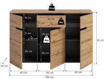 Kommode >Canu< in Basalt grau/Artisan Eiche Nachbildung - 130x81x41cm (BxHxT)