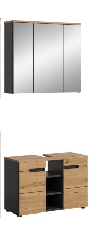 Badezimmer-Set >Canu< in Basalt grau/Artisan Eiche Dekor - 80x193x34cm (BxHxT)