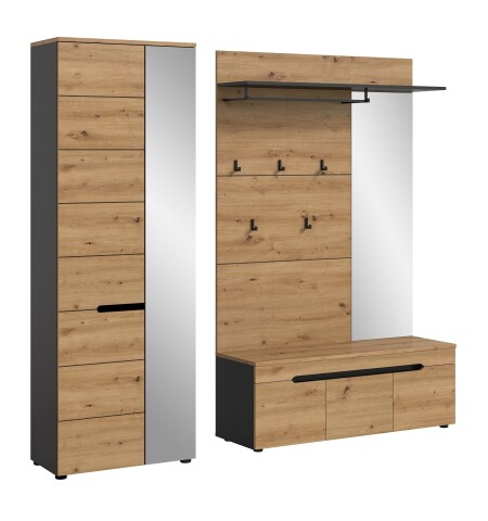 Garderoben-Set >Canu< in Basalt grau/Artisan Eiche Dekor - 200x190x37cm (BxHxT)