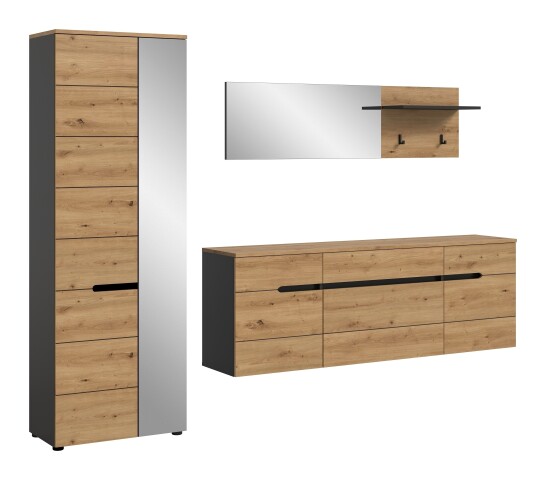 Garderoben-Set >Canu< in Basalt grau/Artisan Eiche Dekor - 256x190x37cm (BxHxT)
