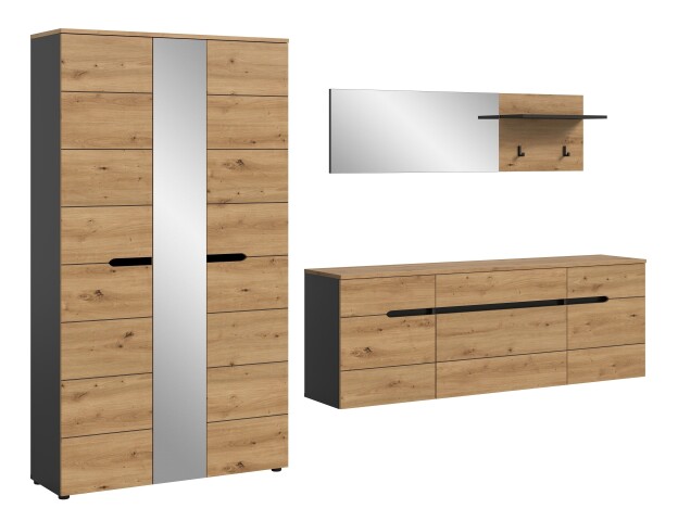 Garderoben-Set >Canu< in Basalt grau/Artisan Eiche Dekor - 296x190x37cm (BxHxT)