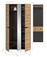 Garderoben-Set >Canu< in Basalt grau/Artisan Eiche Dekor - 165x190x37cm (BxHxT)