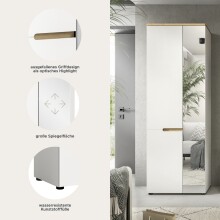 Garderobenschrank >Canu< in Weiß - 65x190x37cm (BxHxT)