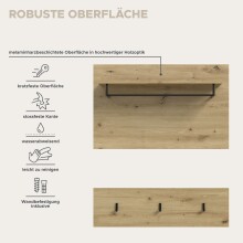Garderobenpaneel >Canu< in Artisan Eiche Nachbildung - 80x73x27cm (BxHxT)