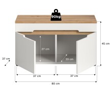 Schuhbank >Canu< in Weiß / Artisan Eiche Dekor - 80x45x37cm (BxHxT)