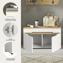 Schuhbank >Canu< in Weiß / Artisan Eiche Dekor - 80x45x37cm (BxHxT)