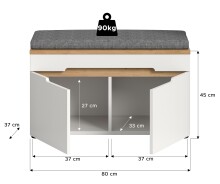 Schuhbank >Canu< in Weiß / Artisan Eiche Dekor - 80x45x37cm (BxHxT)