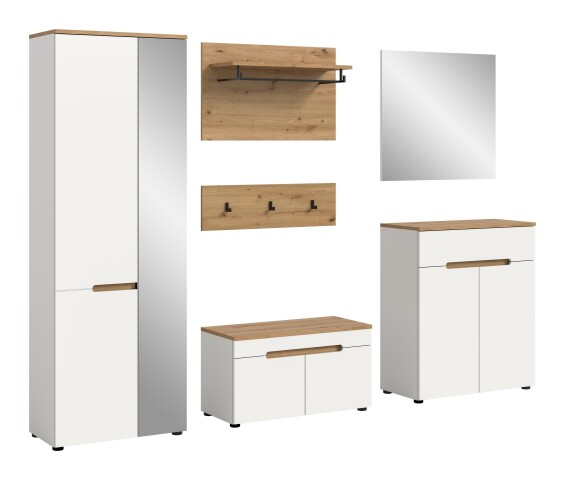 Garderoben-Set >Canu< in Weiß / Artisan Eiche Dekor - 255x190x37cm (BxHxT)
