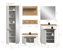 Garderoben-Set >Canu< in Weiß / Artisan Eiche Dekor - 255x190x37cm (BxHxT)