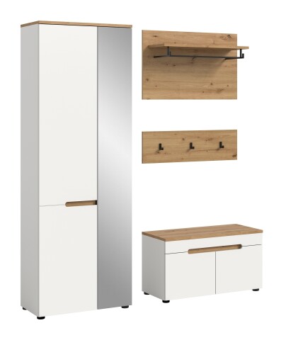 Garderoben-Set >Canu< in Weiß / Artisan Eiche Dekor - 160x190x37cm (BxHxT)