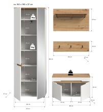 Garderoben-Set >Canu< in Weiß / Artisan Eiche Dekor - 160x190x37cm (BxHxT)