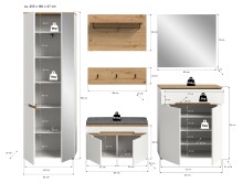 Garderoben-Set >Canu< in Weiß / Artisan Eiche Dekor - 255x190x37cm (BxHxT)