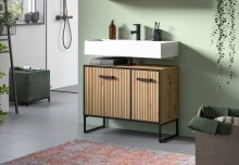Waschbeckenunterschrank >Bagno< in Artisan Eiche Nachbildung - 80x63x36 (BxHxT)