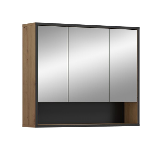 Badezimmerspiegelschrank >Bagno< in Eiche Dekor / Spiegel - 80x68x19cm (BxHxT)